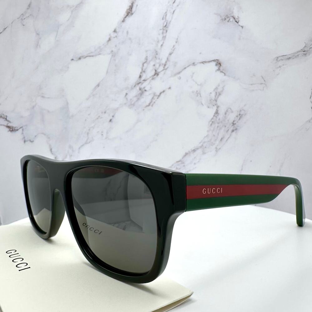 New Gucci Sunglasses Polarized Black Square Red Green Web Arms 56mm Gray Lens - Picture 13 of 15